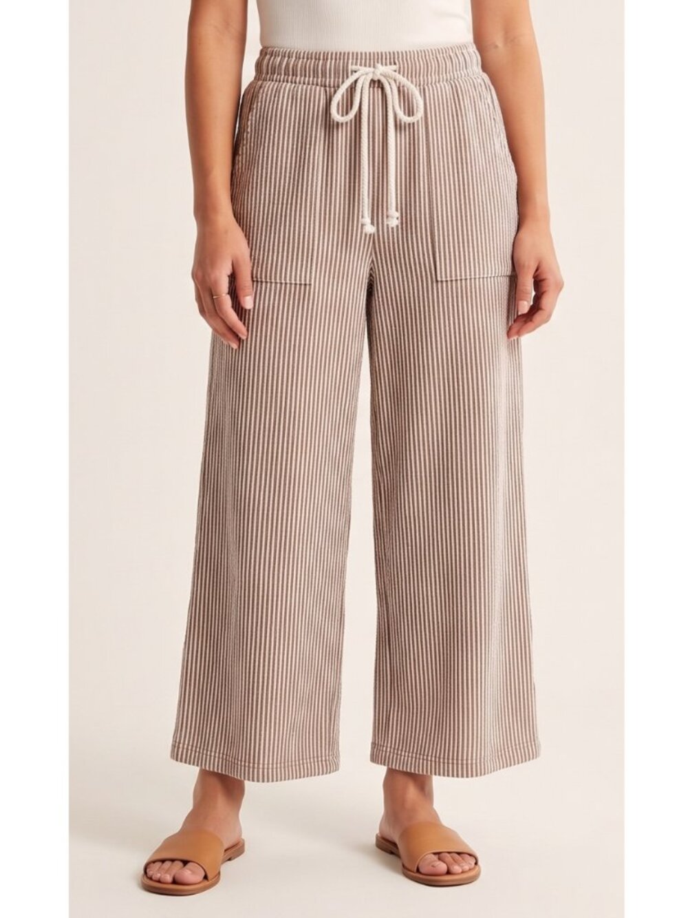 NWT Caution To The Wind Striped Wide Leg Pants - Tan/White | FREE SHIPPING